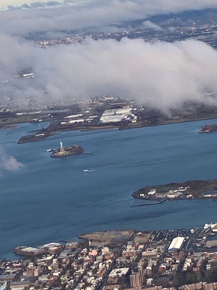 The Statue of Liberty, as seen from an airplane.